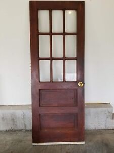 Antique Exterior Solid Wood Entry Door 9 Pane Glass Brass Hdware 30x80