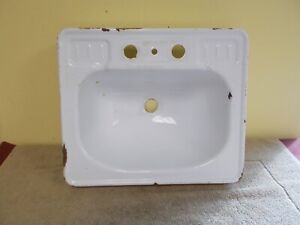 Vintage Sink Metal Enamel Porcelain Farm House Bathroom Camper Art Deco