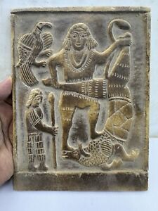 Ancient Intercultural Near Eastern Engraved Stone King Hunti Stone Relief Tablet