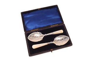 George E Walton Sterling Silver Pearl Handle Preserve Caddy Spoons Birmingham