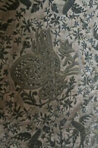 Antique Embroidery Ottoman Islamic Tughra Metallic Thread Tinsel Cloth 32 Sq 