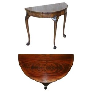 Flamed Mahogany Thomas Chippendale Style Demi Lune Claw Ball Console Table