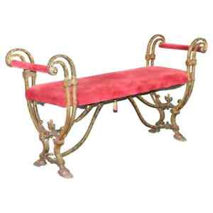 Oscar Bach Style Hand Wrought Iron Upholstered Window Bench Circa 1930