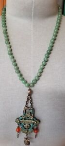 Vintage Chinese Enamel Cloisonne Pendant Necklace On Jade