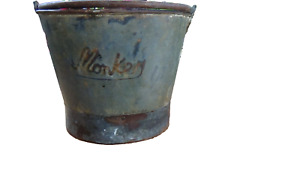 Vintage Old Handcrafted Iron Bucket With Handle Collectible Monkey India Rustic