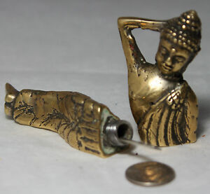 Original Antique C1800 Brass Needle Case Indian Goddess Figural Novelty