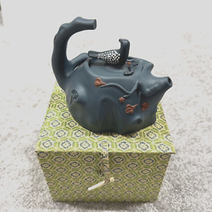 Vintage Chinese Yixing Pottery Miniature Blue Clay Bird Decorative Teapot Signed