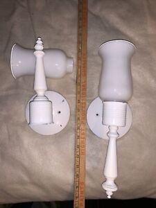 Pair Of 2 White Shabby Glass Vintage Torch Wall Metal Scone Fixtures