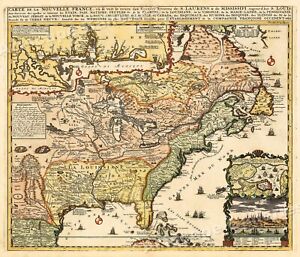 1700s Map Of New France Vintage Style Early United States Map 16x20