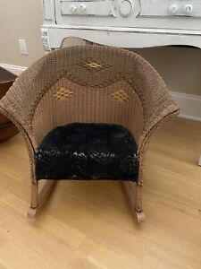Rare Original Antique Child S Rocking Chair 1880 Brown Lacquered Wicker Display