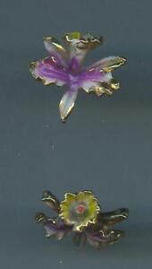 Miniature Enamel Orchid On Metal Antique Buttons 32l 13 16 20mm B107 