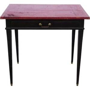 Small Antique French Louis Xvi Japanned Oak Red Leather Top Desk 19th Century