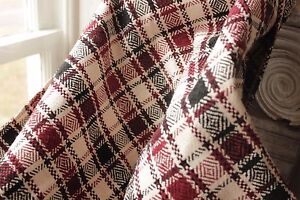 Vintage Folk Art Throw Blanket Homespun Wool Linen Hemp Cotton Plaid Handwoven