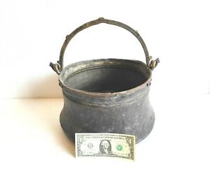  Early 1900 S Antique Hand Hammered Copper Cauldron Kettle Pot Wrought Handle 