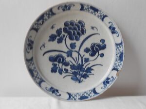 Antique Ceramic Delft Blue White Large Plate Charger Pottery 18th Mark 