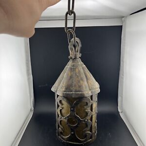 Beautiful Antique Arts And Crafts Vintage Lantern Glass Ceiling Pendant Light