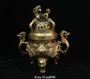 Marked Chinese Bronze Brass Animal Dragon Beast Incense Burner Censer Statue