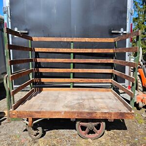 Vintage Wooden Industrial Luggage Railroad Steam Punk Cart Fairbanks