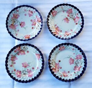 Set Of Four Antique Handpainted Nippon Plates Cherry Blossoms