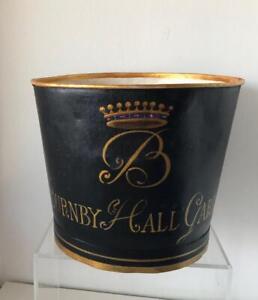 Antique Burnby Hall Gardens England Metal Bucket Black Gold Gilt Painted