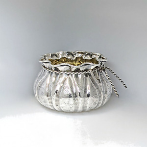 Antique 900 Silver Sack With Rope Candy Nuts Or Trinket Bowl Cup