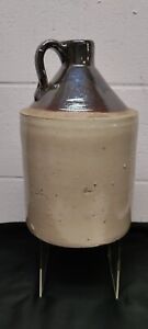 Antique One Gallon Primitive Stoneware Crock Jug Whiskey 2 Tone