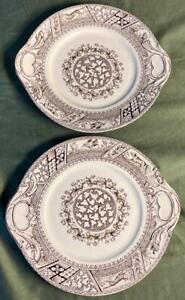 Old Antique Wedgwood Co Brown Transferware Aesthetic Movement Plates Set Of 2