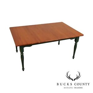 Custom Solid Cherry Green Painted Base Farmhouse Dining Table