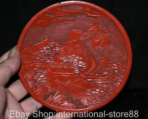 5 8 Marked Old China Red Lacquer Ware Dynasty Palace Great Wall Dish Plate
