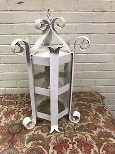 Vintage Large Wrought Iron Outdoor Porch Light Fixture Chandelier White 23 5 X13