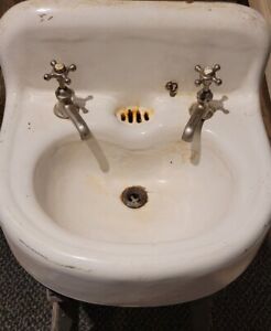 Antique Cast Iron Porcelain Wall Mount Sink Mott Faucet