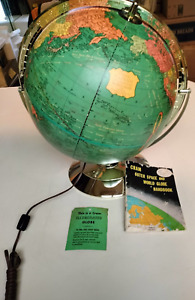 Vtg Cram S Plasti Lite 12 Illuminated World Globe W Book Gold Plastic Base 
