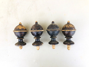 Set Of 4 Four Vintage Turned Wood Finials Wooden Finial Bed Clock Cabinet Mirror