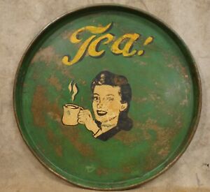 1940 S 1950 S Hand Painted Adverting Tea Tray Primitive Folk Art 4h Unique 21 