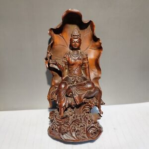 Wooden Meditation Fortune Praying Kwan Yin Guanyin Quan Statues Wood Sculpture