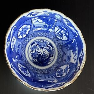 Blue White Asian Porcelain Big Bowl Or Deep Dish Marked