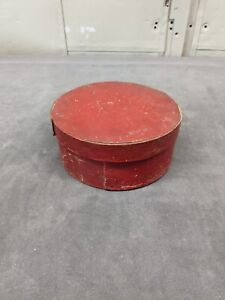 Antique Red Round Wooden Firkin Pantry Box 6 5 Diameter