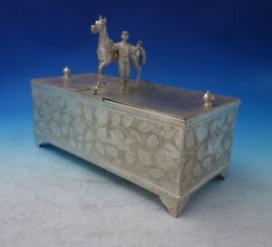 Derby Silver Co Silverplate Humidor Figural Horse Rider Birds Flowers 5882 