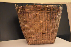 Antique Wicker Hand Woven Wooden Basket Top Diameter 17 Base 9 1 2 Hgt 15 