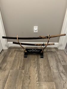Vintage Japanese Samurai Imitation Katana Two Swords With Stand Clearance Price