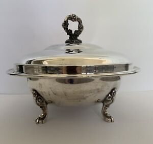 Vintage Silver Plated Covered Round Vegetable Serving Dish