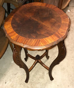 Mahogany Carved Lamp Table With Burl Inlay T120 