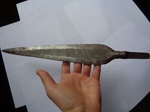 Antique Engraved Iron African Spear Head 14 Long