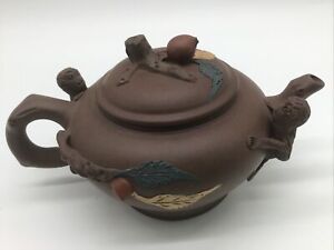 Vintage Chinese Yixing Zisha Brown Clay Teapot With Monkeys 3 5 Stamped