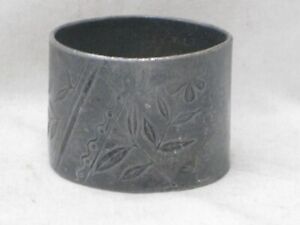 Antique Napkin Ring Ornate Etched Floral Flower Leaf Pattern Metal Pewter
