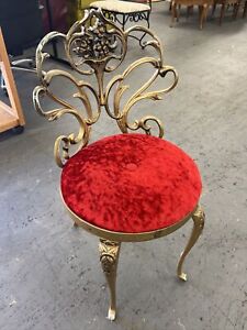 Gorgeous Hollywood Regency Vanity Chair Gold Metal Red Velvet By Kessler P10 