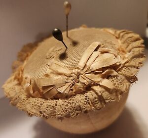 Antique Victorian Sewing Pin Cushion Beautifully Made Gorgeous Fabrics 