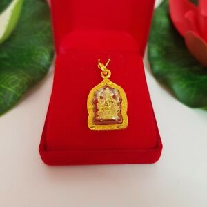 Lord Ganesh God Gold Micron Plated Case Pendant Talisman Om Hindu Thai Amulet