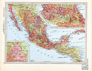 Vintage 1956 Mexico Map Original Central America Baja Railroads United States