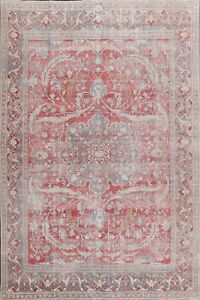 Pre1900 Antique Vegetable Dye Muted Tebriz Distressed Area Rug Hand Knotted 8x11